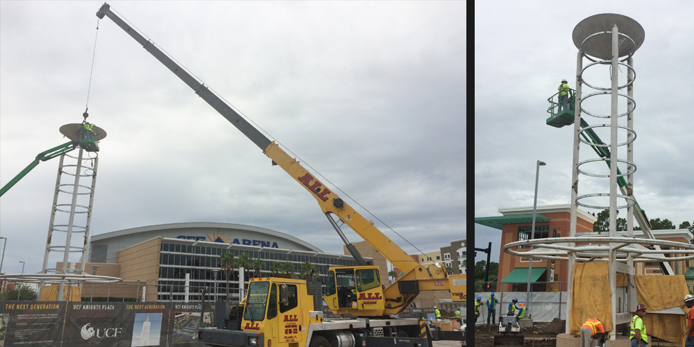 UCF Knights Plaza - Flame Torchieres - Installation